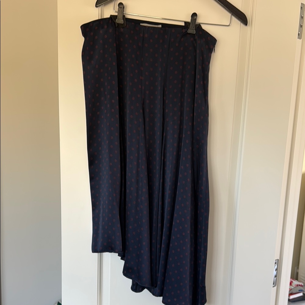 Vince Dark Blue A-Line Skirt with Red Dots